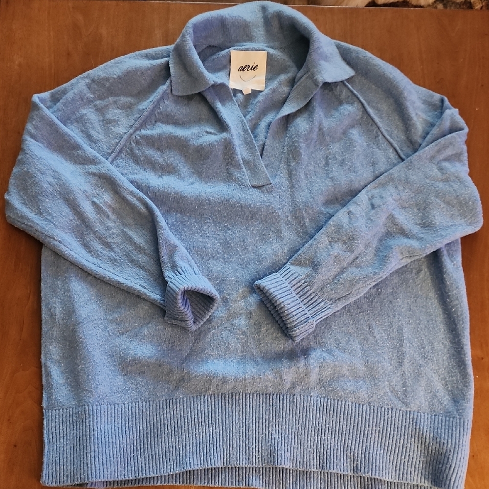 Aerie V-Neck Oversized Sweater in Soft Blue